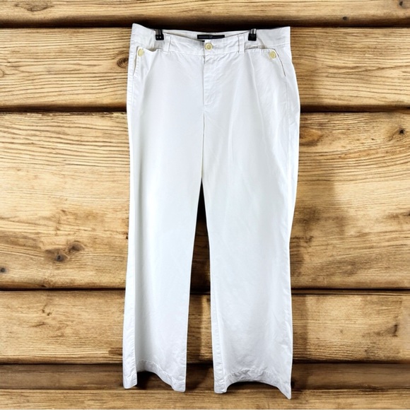 GAP White Wide‎ Leg Pants Womens Size 12 Regular Cotton Linen Blend Scandi Girl - Picture 1 of 12